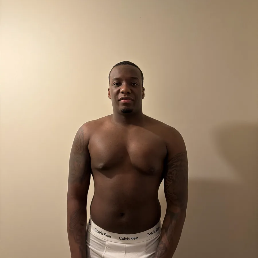 Hybrid coaching client at the start, weighing 111kg